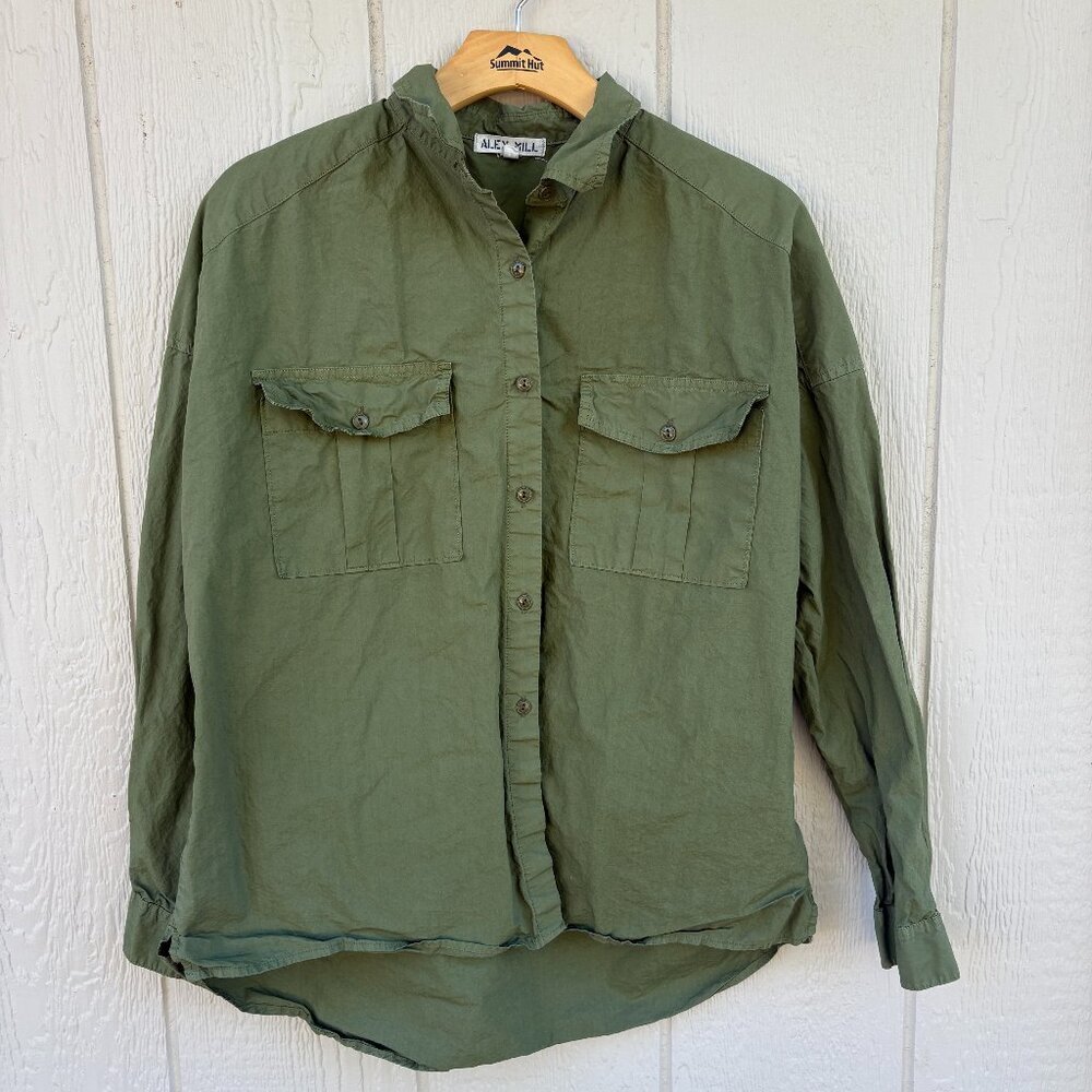 Alex Mill Keeper Button Up Shirt Womens Small Army Green Military Utility Cotton